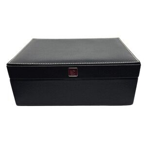 Liz Claiborne Black Faux Leather Jewelry Box Red Interior Contrast Stitching LC